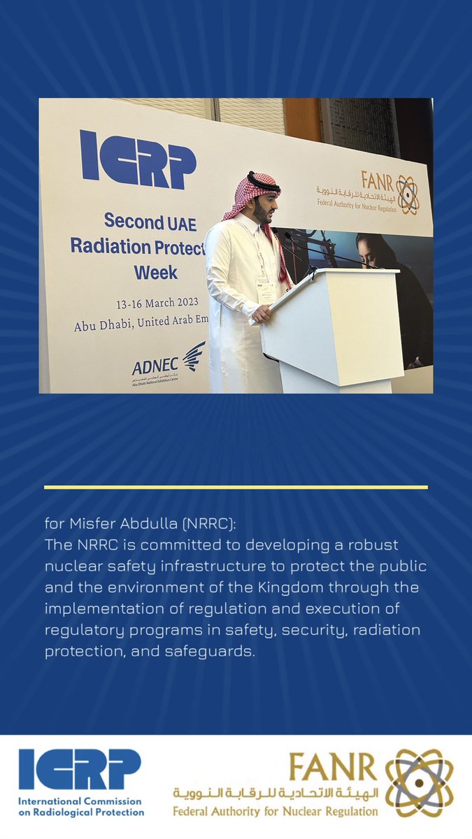 FANR UAE (@fanruae) on Twitter photo Misfer Abdullah presents development of nuclear energy in Saudi Arabia and aspects of radiation protection in Nuclear Power Plants from <a href="/SaudiNRRC/">هيئة الرقابة النووية والإشعاعية</a> #ICRP #Radiationprotection #Nuclearpowerplant Misfer Abdullah presents development of nuclear energy in Saudi Arabia and aspects of radiation protection in Nuclear Power Plants from <a href="/SaudiNRRC/">هيئة الرقابة النووية والإشعاعية</a> #ICRP #Radiationprotection #Nuclearpowerplant