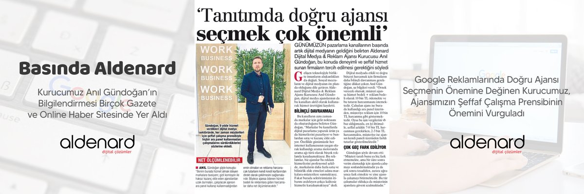 aldenard's tweet photo. Kurucumuz Anıl Gündoğan’ın Bilgilendirmesi Birçok Gazete ve Online Haber Siesinde Yer Aldı. Google Reklamlarında Doğru Ajansı Seçmenin Önemine Değinen Kurucumuz, Ajansımızın Şeffaf Çalışma Prensibinin Önemini Vurguladı.

☎️ 0850 885 35 50 - Bayraklı/İzmir https://t.co/S1zMiewB3U