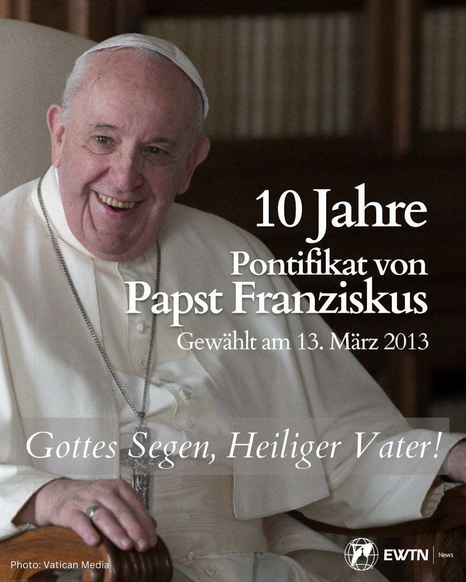 10 J. Papst Franziskus! Wir danken dem Heiligen Vater für sein Engagement und seine Führung und wünschen ihm Gottes reichen Segen für die kommenden Jahre. #PapstFranziskus #10Jahre #Hoffnung #Liebe #SozialeGerechtigkeit"
