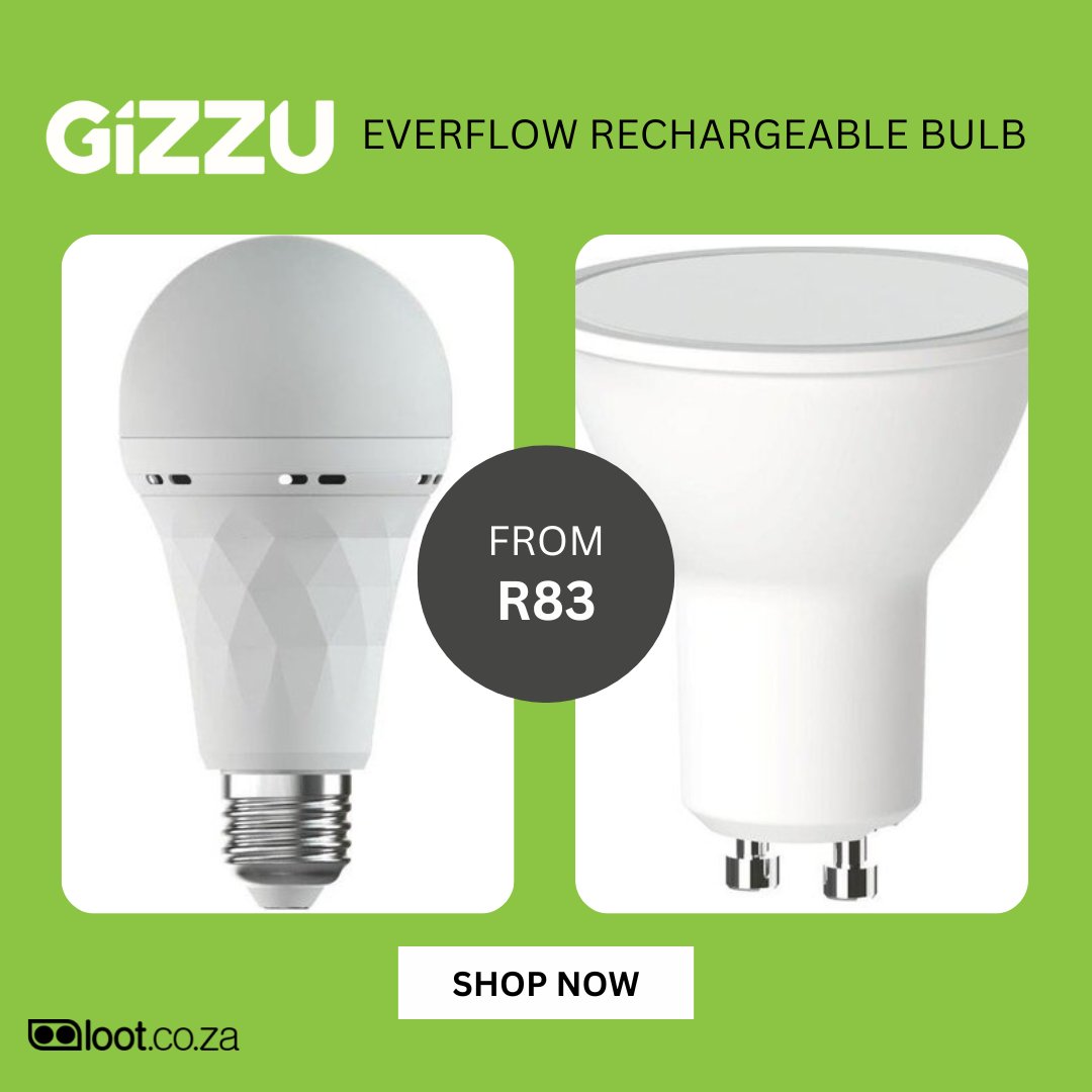 lootcoza's tweet photo. π‘ Light up your life with Gizzu's awesome selection of Everglow rechargeable bulbs. Seeing you through those dark times - literally! π¦ #ShopOnlineToday https://t.co/tnrvYf4DHr #Gizzu #RechargableLights #SavingYouDuringLoadshedding https://t.co/5tPLBaYgci