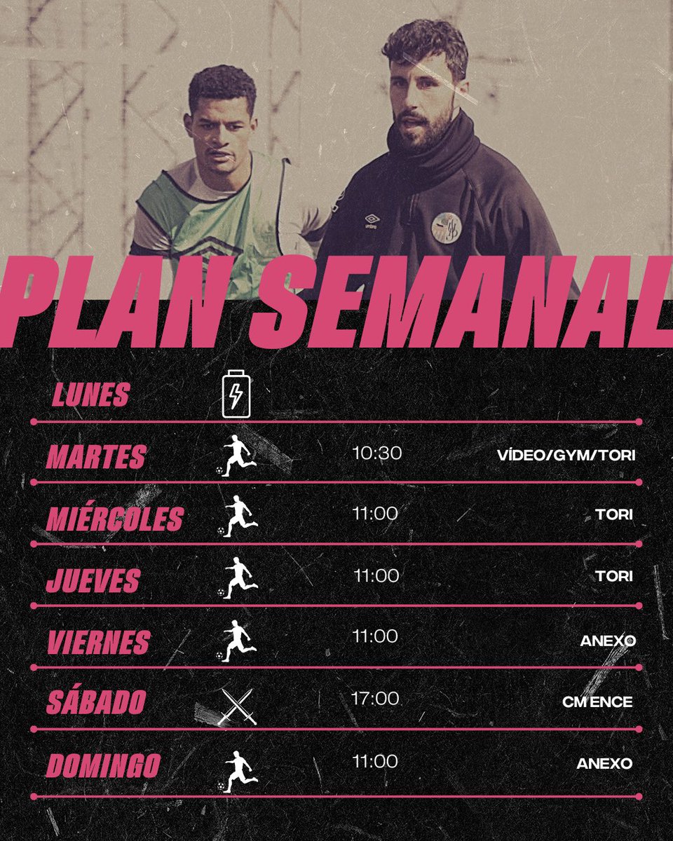 📝PLAN SEMANAL | 👋🏼☕️ ¡Buenos días! Nueva semana, nuevo objetivo:

🏆 J25-Liga
🆚 <a href="/CDMirandes/">Club Deportivo Mirandés</a> B
📆 18/03
⏰ 17:00
🏟 CM Ence 1

🔋Hoy toca descansar, para volver mañana con pilas recargadas, a preparar el partido del próximo sábado.

#100AñosDeUnion 🎉
#EsElMomentoDeEstar 🏳️🏴