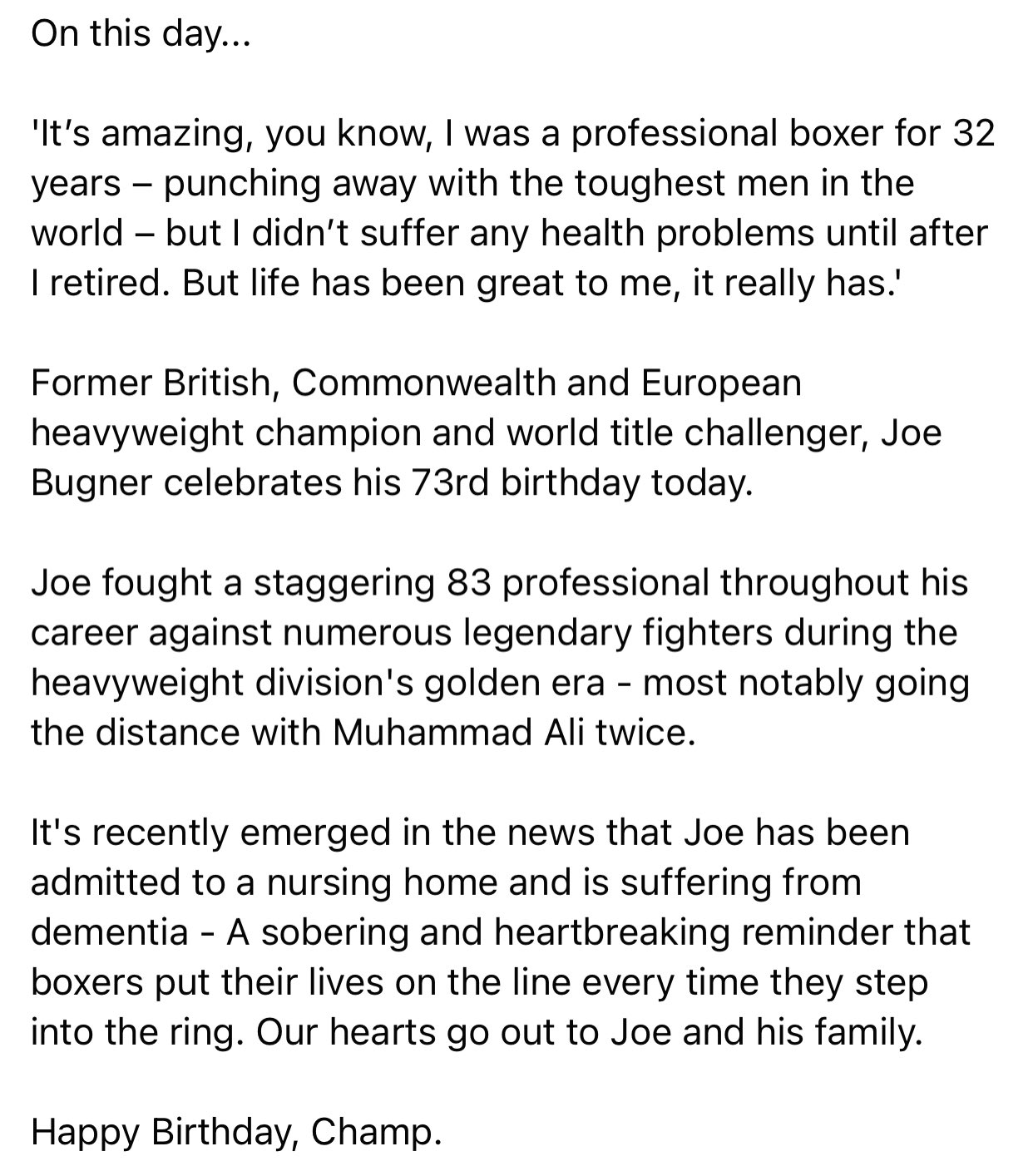 Respect, happy 73rd birthday Joe Bugner           