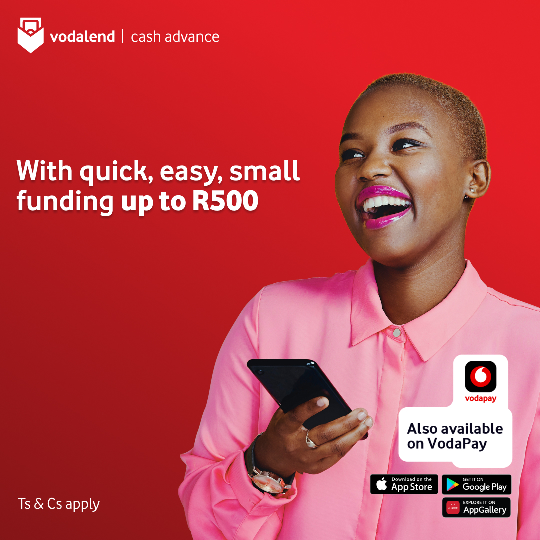 VodaPay's tweet photo. When you want to enjoy things you love, #KeepThingsMoving and avoid hassles, VodaLend Cash Advance is here for you!
Get quick, easy access to small funds of up to R500 available in your VodaPay wallet immediately. Plus, choose to pay back in 7, 14, 21 or 28 days. 🚀