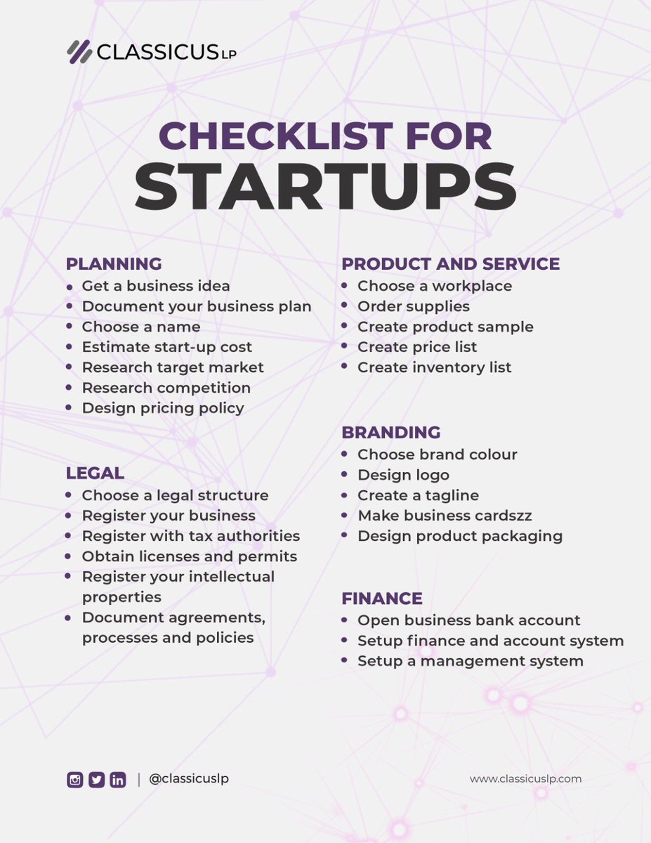 classicuslp's tweet photo. Before you start a business, make sure you go through this list.                                                                                          #legaltips #mondaypost #lawfirm #advocates #legalpractice #businesstips #startup #lagosbusiness #lagosnigeria #businescoach https://t.co/qTcaLE7glv