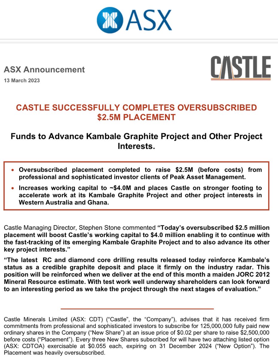 We are excited to back Stephen Stone and the entire team at $CDT. The company has just released some encouraging #graphite assays and we’re pleased with the progress, leading into the #MRE. Like all deals, we have co-invested along side our clients on the same terms @PeakAsset1