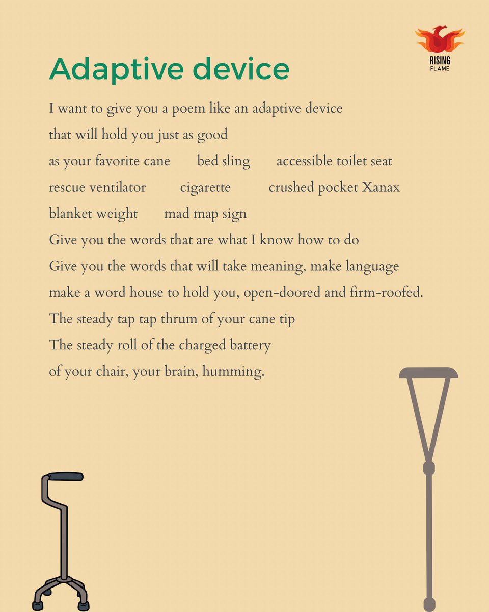 RisingFlameNow's tweet photo. What if poetry was assistive tech helping us live expansive #disabled lives β like the medication βthat puts in the work to keep you aliveβ?
Join us: 16 March, 5.30 PM to talk about βCrip Wisdom For Our Everyday Livesβ with @thecatlyf & @saysnidhigoyal. #Tech4WWD #IWD #DigitALL https://t.co/OuDfFBteYr