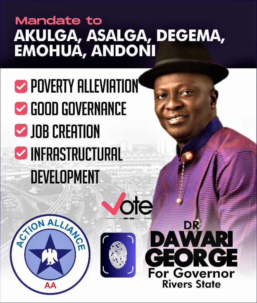DawariGeorge's tweet photo. Watch this space for my mandate to your own LGA.

#actionalliance #riversstate2023 #dawarigeorge #nigeriaelection2023 #ItsMorningAgain #dig2023  #bluestar #dig2023 #riversstate https://t.co/hScuPq0kvm