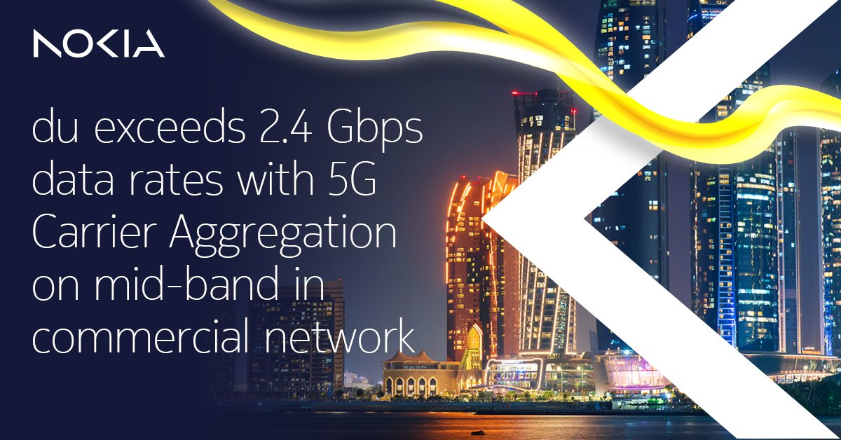 nokianetworks's tweet photo. Our industry-leading Carrier Aggregation technology combined with AirScale RAN products helped @dutweets exceed 2.4 Gbps data rates on mid-band. 

Read more in our latest case study: https://t.co/wu82UHtHBm

#CarrierAggregation https://t.co/JVOmGm4OCP
