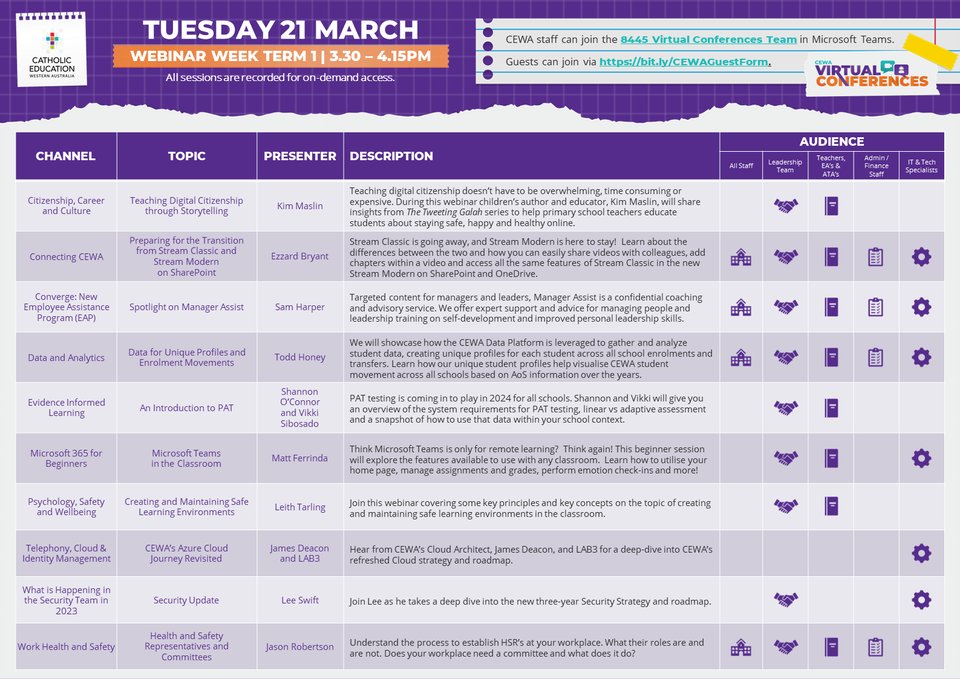 MrsKK8's tweet photo. Day Two is of CEWA #WebinarWeek is here!
My choices today are.
🟢@MicrosoftTeams in the classroom by @mferrinda
🟢An Intro to PAT
🟢Teaching Digital Citizenship through Storytelling
@CatholicEdWA
@CEWADigitalTech
https://t.co/TzW9pwcnHy https://t.co/LjwQ2u3eAy https://t.co/gbrWZEMlBJ