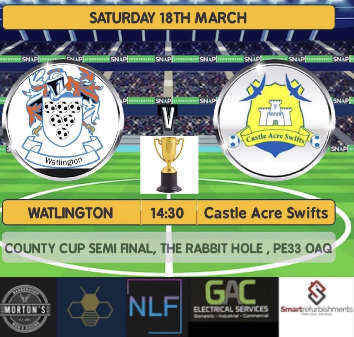 WSSFC1's tweet photo. Biggest game of the season so far this weekend as we welcome @CastleAcreFC to The Rabbit Hole! It’s a huge test for us as the visitors are 3 leagues above. Trip to Carrow Road awaits the winners! 💙🖤 #WattyBoys https://t.co/TuxP5dzYjs