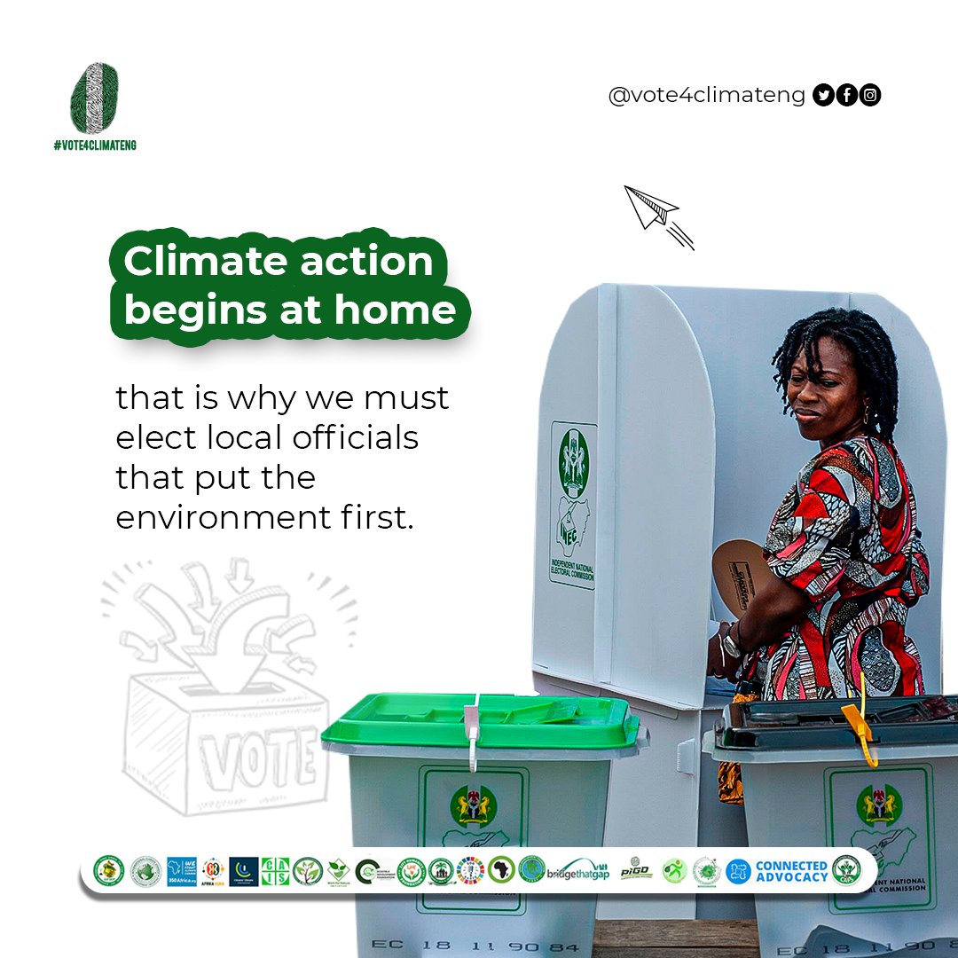 We need policies at both state and national level to effectively tackle climate change.Saturday is our opportunity to vote for local action.

Play your part. It is your civic responsibility.
#Vote4Climate
#vote4climateng 
@gifsep4climate @OlumideIDOWU @ClimateActionNG @FMEnvCCNG