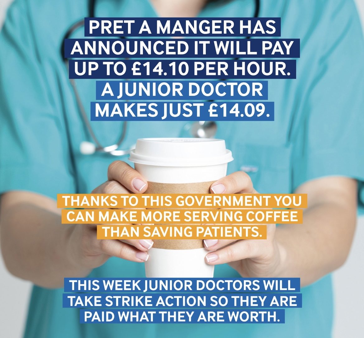 Solidarity with my striking junior doctor colleagues. It is scandalous that the government has engineered a 26% real terms cut in your pay. #NHS 💪