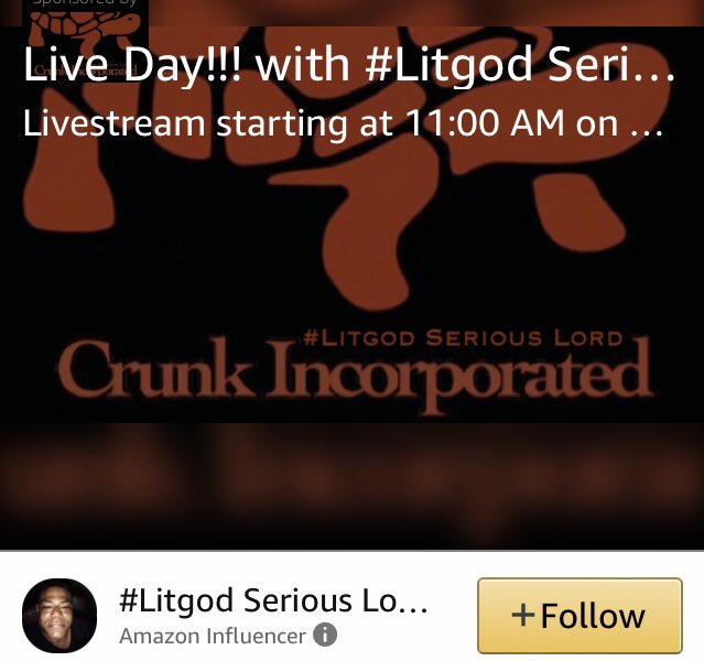 Watch Live Day!!! with #Litgod Serious Lord on @AmazonLive 
April 9th at 11:00 am
👽featured artist : @serious_lord 
New EP: #CrunkInc

Live link 🍾  amazon.com/live/broadcast…
💿Crunk Incorporated 
#atlantamusic #atlmusic #atlantamusicscene #atlmusicscene #partyplaylist #partymix