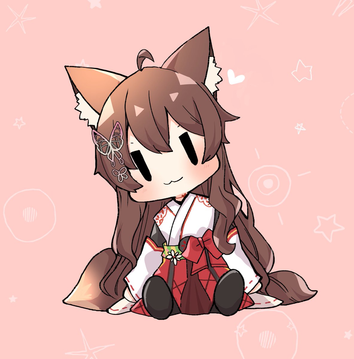 1girl animal ears fox ears butterfly hair ornament japanese clothes :3 tail  illustration images