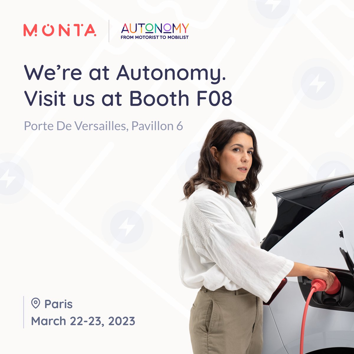 montadotcom's tweet image. Join us at the @AUTONOMY Mobility World Expo 2023 on March 22-23! ⚡

🚗🔋 Find us at Booth F8 and help drive the entire #EV ecosystem forward with us. #AMWE2023