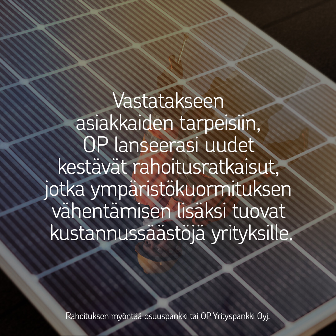 OP_Pohjola's tweet photo. Vastatakseen asiakkaiden tarpeisiin, OP tuo markkinoille uusia kestäviä rahoitusratkaisuja – vihreän lainan, sekä kolme erilaisiin tarkoituksiin suunnattua Euroopan investointirahaston EIR-takaustuotetta. 
 
Tiedote: https://t.co/8dlxkWDdnc https://t.co/yH4YLINNJv