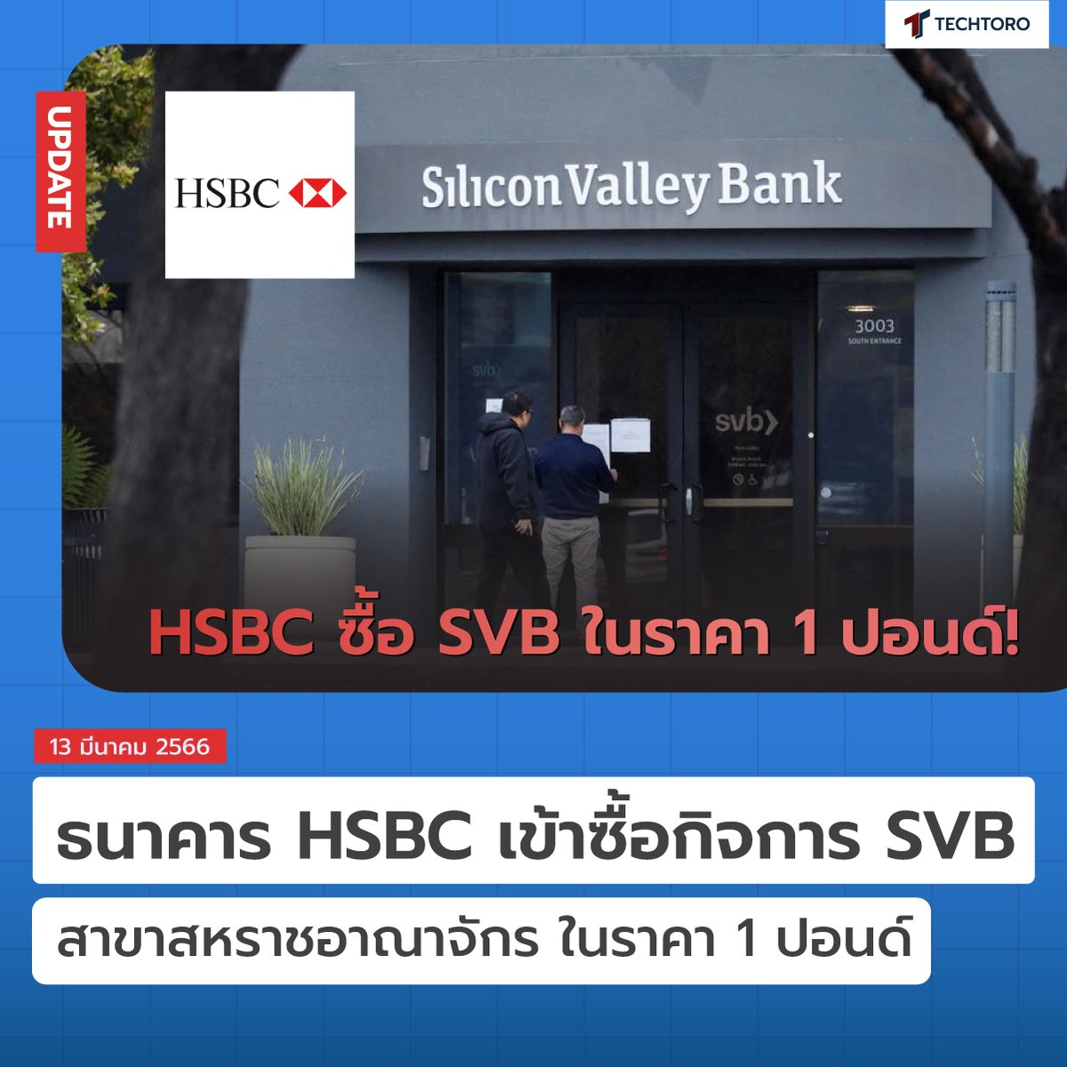 TechToroTH's tweet photo. ธนาคาร HSBC เข้าซื้อกิจการ SVB สาขา UK ในราคา 1 ปอนด์
.
👉อ่านที่นี่: https://t.co/UqHpoY1FH7
.
#Techtoro #มากกว่าสินทรัพย์คือความรู้ #SiliconValleyBank #SiliconValley #SVB #HSBC #Bankrun #Crypto #Bitcoin #BTC #Blockchain #FED  #ธนาคาร #วิกฤตการเงิน #คริปโต #บล็อกเชน #ข่าวคริปโต https://t.co/YWdfJNTrsl