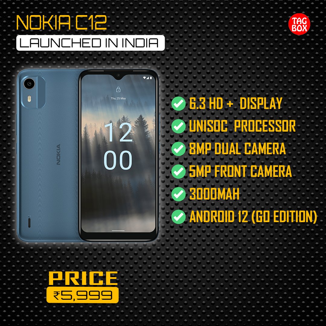 tagbox_online's tweet image. Nokia C12 with Android 12 Go edition launched In India.#NokiaC12
#Android12Go #androidsmartphone