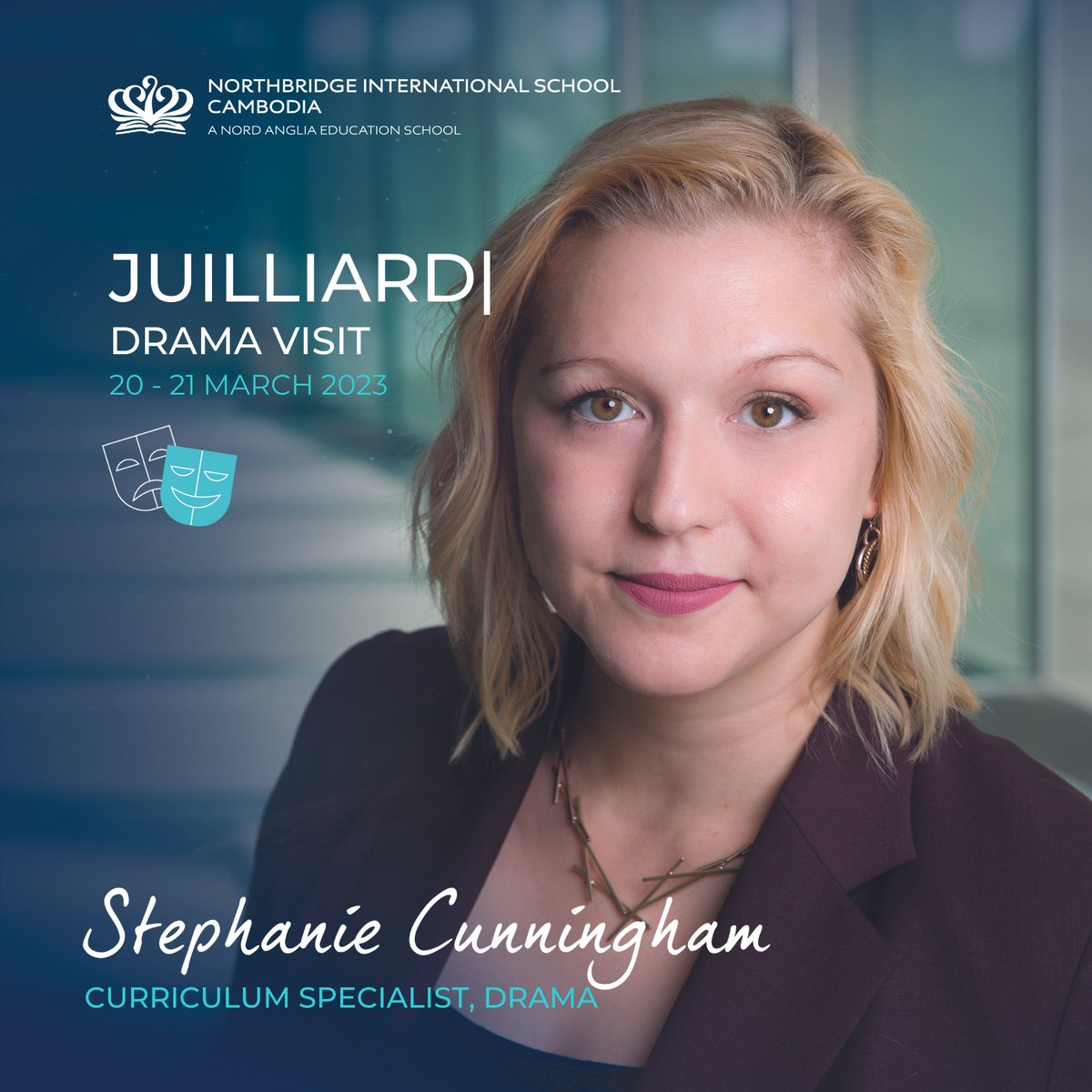 northbridgecam's tweet image. We are proud to welcome Stephanie Cunningham, Juilliard Drama Curriculum Specialist to NISC
During her visit, she will be teaching Juilliard Creative Classroom lessons, meeting our staff and experience all our performing arts here at NISC. #nisc #performingarts #juilliardschool