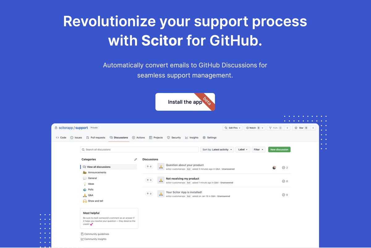 Say goodbye to manual support workflows and hello to Scitor - the ultimate add-on for GitHub that streamlines your support process. Try it out today and see the difference it can make for your team! #GitHub #support #automation