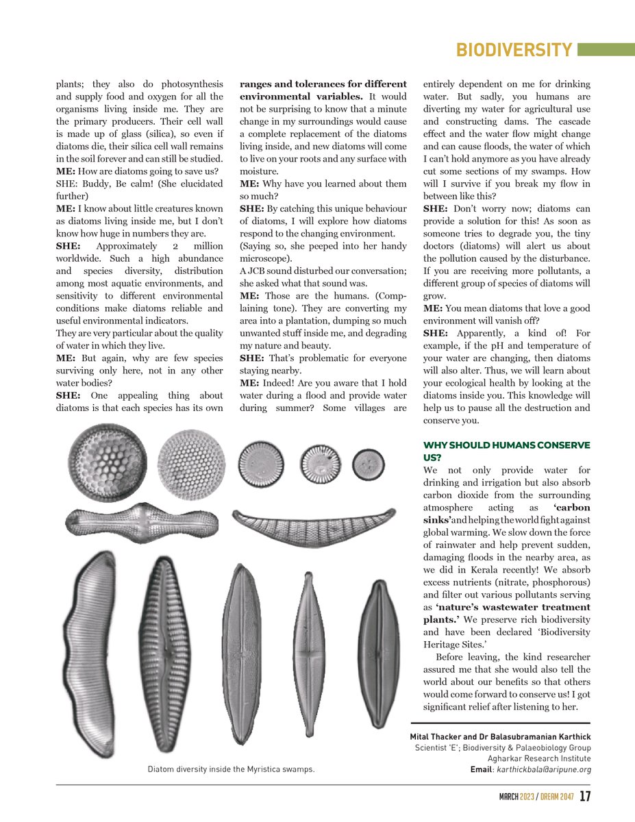 karthickbala's tweet image. @thacker_mital and I wrote a popular science article about the #diatoms from the Myristica swamps of the #WesternGhats published in @VigyanPrasar Dream2047. Research supported by @moesgoi  @ari_pune