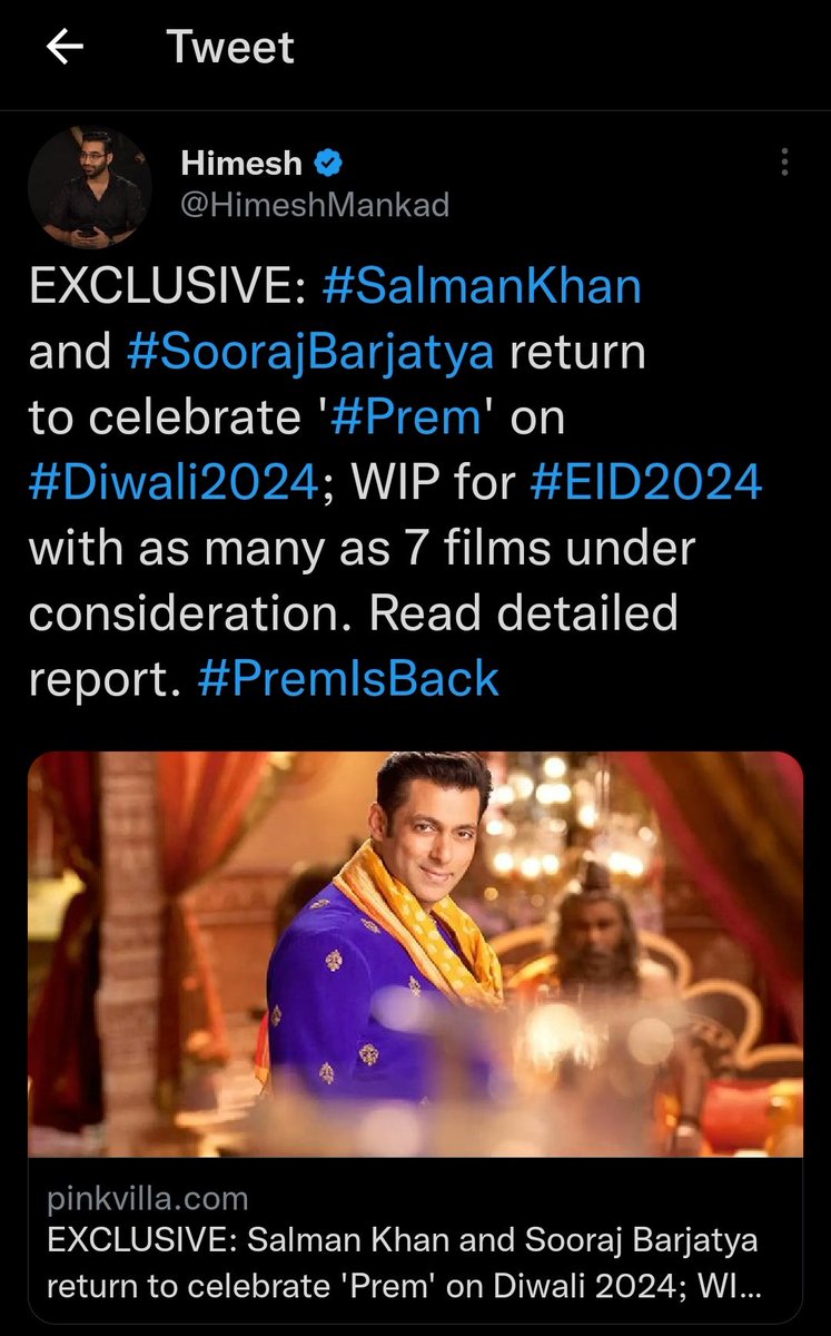BeingRahulMeena's tweet photo. Romantic Family Flim So Starcast Must Be Wider Like His Previous Flims- HAHK ,HSSH,PRDP . @rajshri Please Cast Talented Actor Instead Of Casting Berojgar Actor's.
#PremIsBack #SalmanKhan https://t.co/PlAr8MQiGO