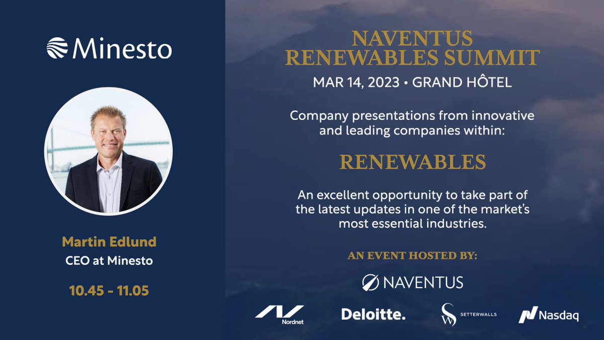 Minesto’s CEO, Dr Martin Edlund, will be speaking at the Naventus Renewables Summit taking place in Stockholm tomorrow on 14th of March. It is free to attend the event digitally. To sign up, go to: lnkd.in/d-vV3q5J