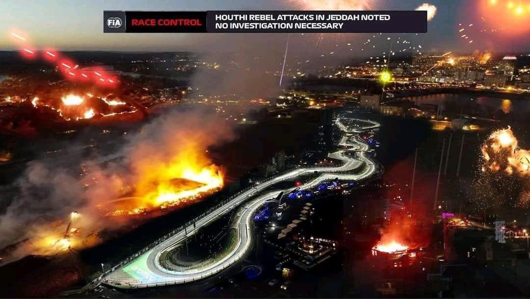 F1caps's tweet photo. Cidde’de geçen sene pistin yanına füzeler atılırken yanık kokusu var bizden mi başka arabadan mı geliyor diye soran Verstappen masumiyeti… https://t.co/nntFeBcL31