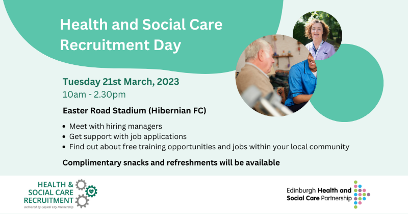 PromotingPeop1e's tweet photo. Interested in a job where you can help others have more good days?

@ccp_hsc is hosting a free event at Easter Road (Hibs Stadium) for anyone interested in starting a career in health and social care.

Text HEALTHCARE to 82228 for more information.