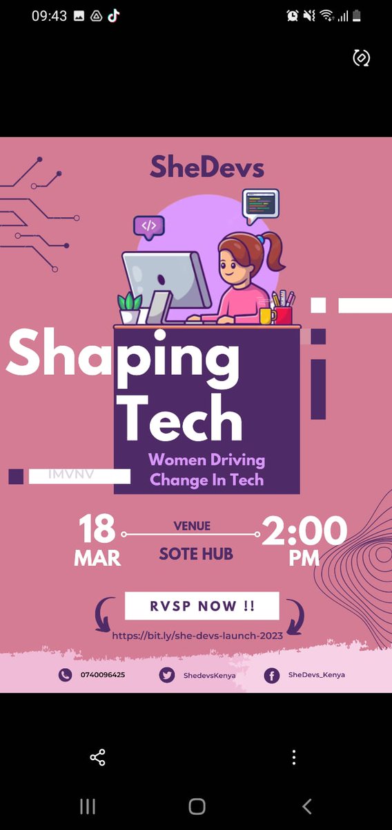 IvyWahome7's tweet photo. Can't wait for the She-Devs relaunch this Saturday Excited to support and empower ladies in tech. Let's make it happen @AmelinLindsey @KuiCarol1 @_Brendamwaura @sandykuria @GDG_Pwani
https://t.co/YKLBmj7s5R https://t.co/NVOceaRXu5