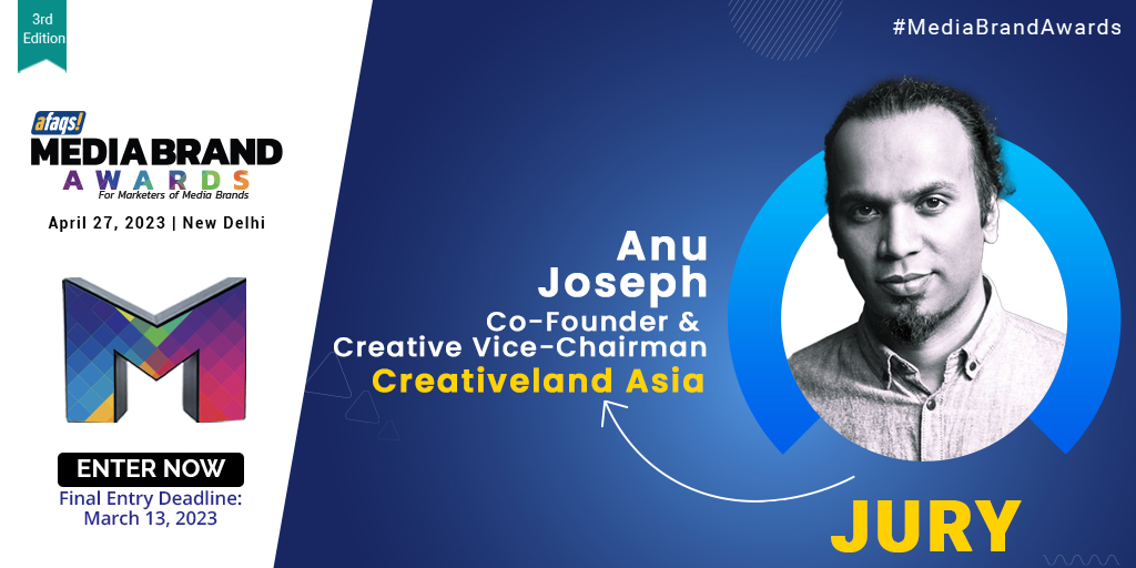 #MediaBrandAwards: We are delighted to have Anu Joseph from <a href="/Creativeland/">Creativeland Asia</a> as our juror at Media Brand Awards 2023.🏆
Thank you for joining us!

ENTER NOW: bit.ly/3Yds5Wk

#Print #TV #music #OTT #Awards #media #MediaBrandAwards <a href="/afaqs/">afaqs!</a>