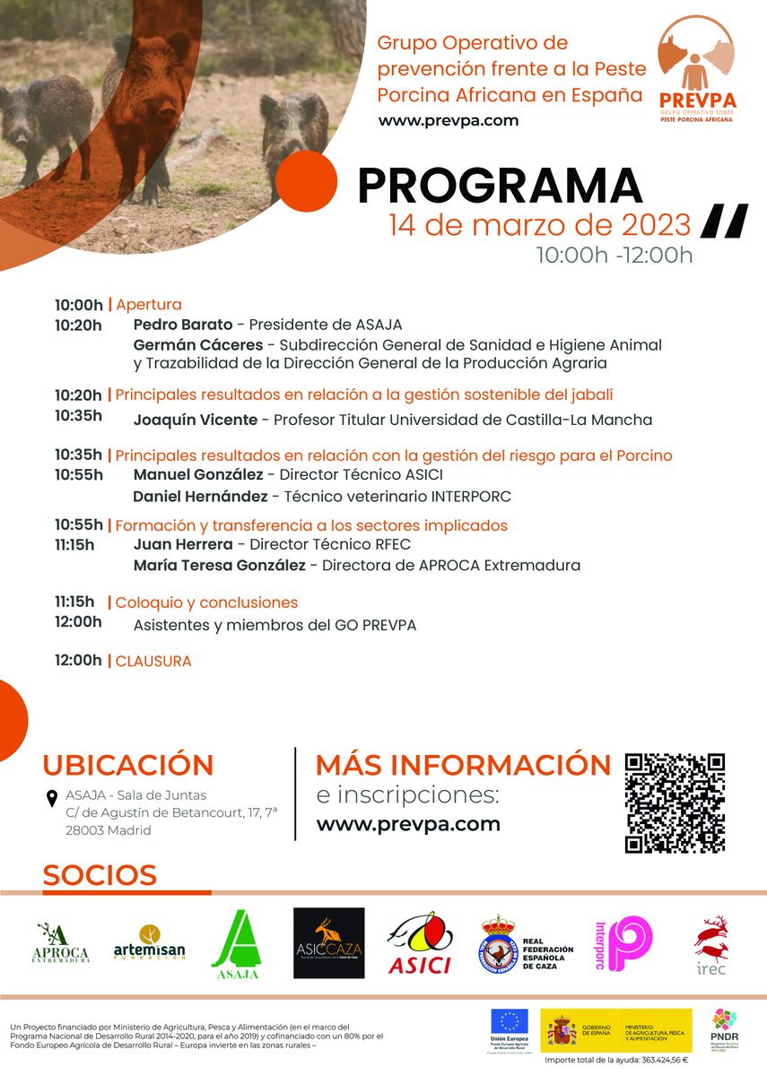 alianza_rural's tweet photo. 🐗🐷@GoPrevpa  presenta el 14 de marzo los resultados finales del proyecto de prevención de la #pesteporcinaafricana.

📍 Sede ASAJA (Madrid)
⏰ 10:00 - 12:00 h
✍️ Libre asistencia. Aforo limitado

Te dejamos el programa de la jornada 
👇👇 https://t.co/NyY5a8dg91