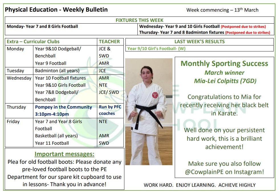 Our PE weekly bulletin - Monday 13th March 2023.