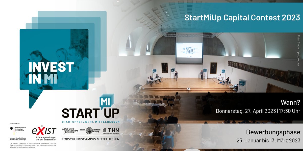 _StartMiUp's tweet photo. Der Countdown läuft...
Heute Nacht endet die Bewerbungsfrist für den StartMiUp Capital Contest 2023 - wir freuen uns auf eure Einreichungen!
https://t.co/COduD3Ccjs
#fcmh_startMiUp #GrowWithMi #InvestInMi #TrustInMi
@_FCMH
@jlugiessen
@Uni_MR
@THMittelhessen https://t.co/7x6bSF3iNZ