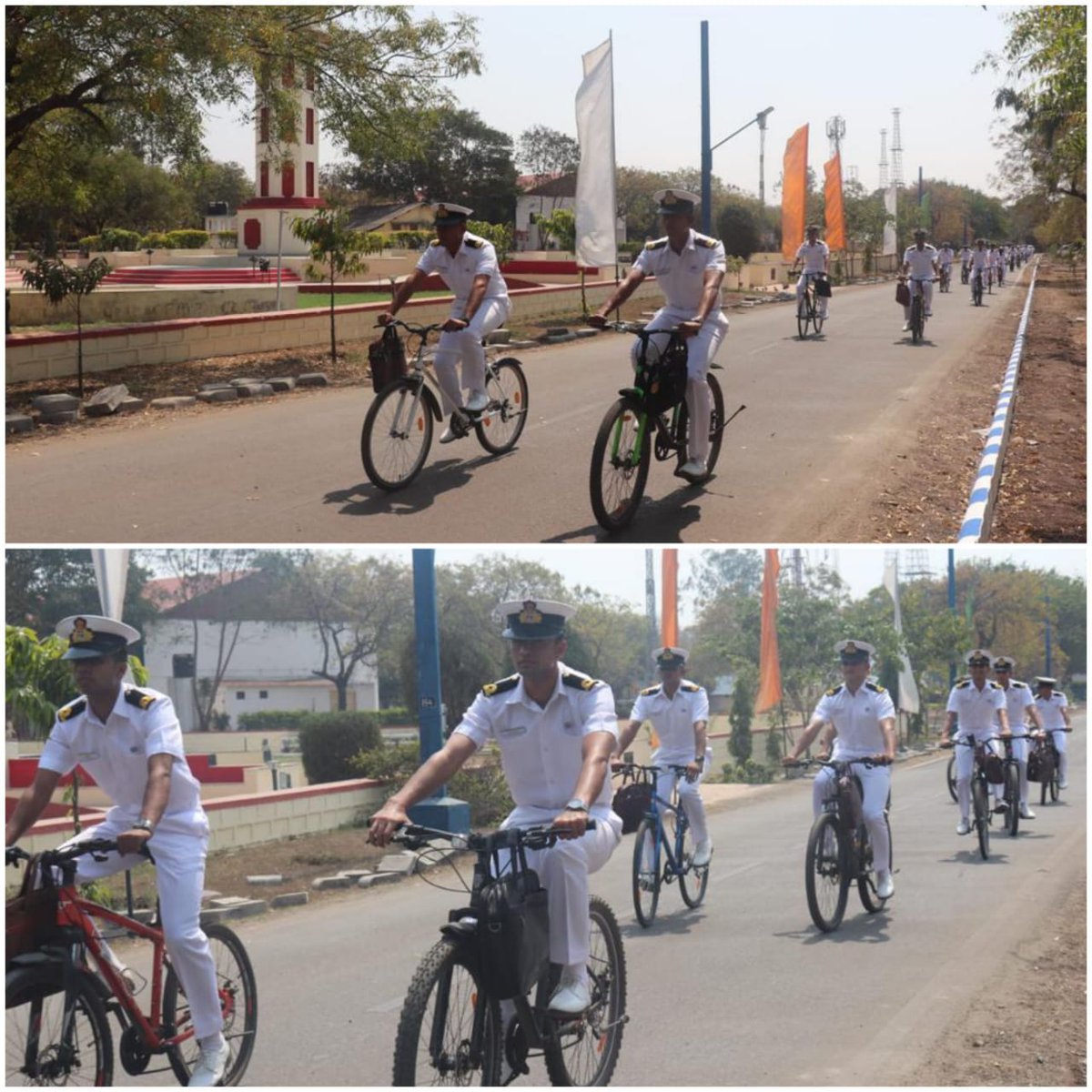 IN_Valsura's tweet photo. #GreenIndia #SwachhBharat

'No Vehicle Day' observed once every week @IN_Valsura, a practice since decades. Over 400  personnel cycle to offices &amp; training schools, burning calories instead of fossil fuels. #CleanIndia #FitIndia

Resolve to #ReduceCO2emissions
#HarkaamDeshKeNaam https://t.co/FVKPjKMXRF