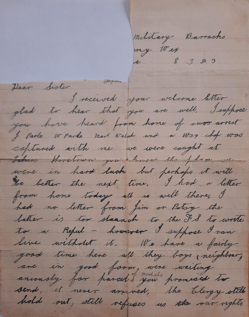 At 8am on 13 March 1923, three young men - James Parle, John Crean and Patrick Hogan - were executed outside Wexford Jail after having been arrested for possession of firearms at Horetown House, Foulksmills on 15 Feb 1923. @WexArchives holds letters written by John (Jack) Crean
