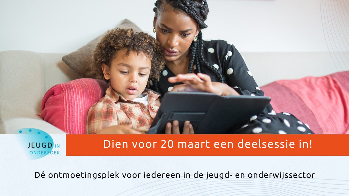 Je hebt nog 1 week de tijd om een deelsessie in te dienen voor Jeugd in Onderzoek! 
De deadline is  maandag 20 maart a.s. Jeugd in Onderzoek heeft dit jaar als speciaal thema ‘Opgroeien en ondersteunen in de digitale wereld’ 👉 jeugdinonderzoek.nl