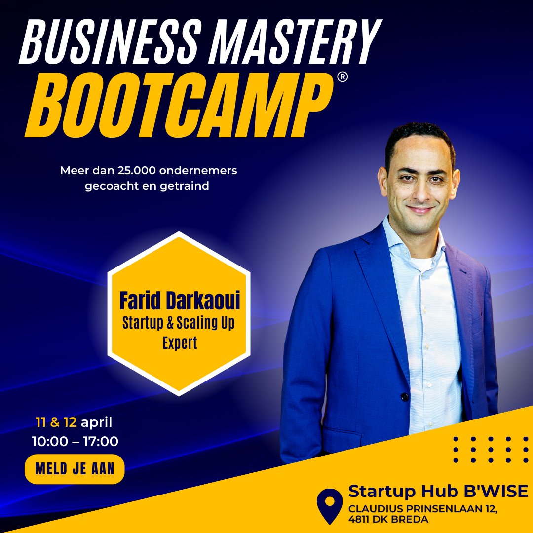 BUSINESS MASTERY BOOTCAMP© Leer hoe je moeiteloos ideale klanten kunt werven en jouw onderneming heel snel winstgevend te maken.  Je ontwerpt binnen twee dagen de beste versie van jouw onderneming en legt een stevig fundament waar je verder op kunt bouwen! ap.lc/8nuvS