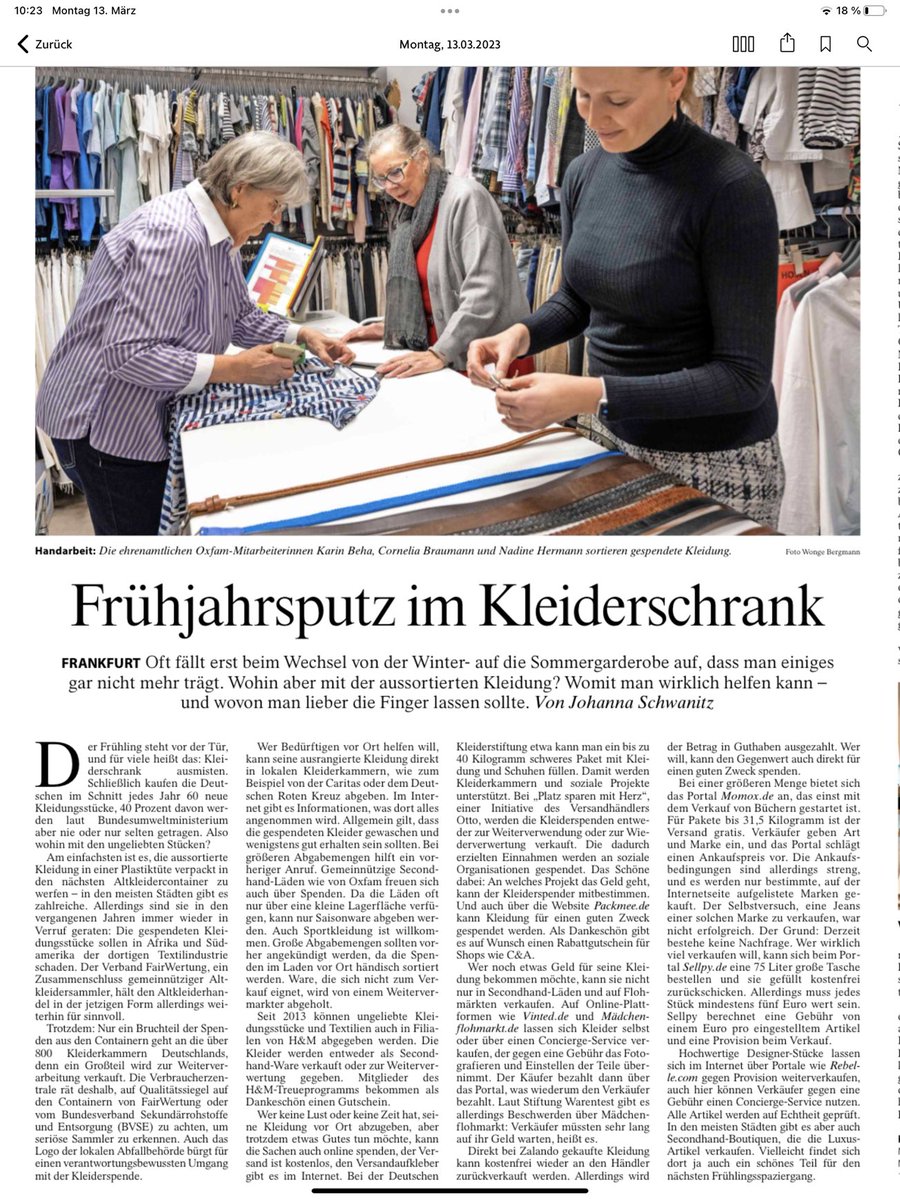 FleischmannRA's tweet photo. Wie second-hand Garderobe sinnvoll weitergegeben werden kann via ⁦@FAZ_RheinMain⁩ #kleiderspende #kleiderkammer #FairWertung https://t.co/dMH3fB7zef