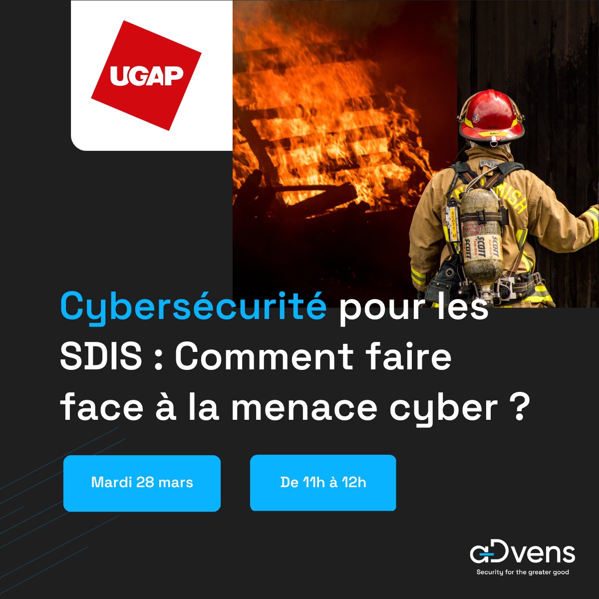 Face à la menace #Cyber, les SDIS doivent être préparés à faire face à une attaque et à réagir en temps de crise. 🔥 🗓️Rendez-vous le 28/03 à 11h pour un #webinar dédié organisé par l’@ugap et l'AITF National. S’inscrire 👉🏻 bit.ly/41ZK2tZ #CyberDéfense