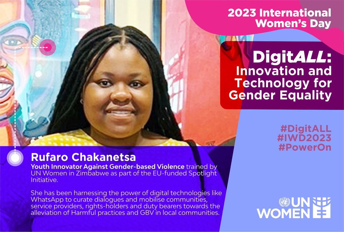 #ThisWomensMonth Celebrating a Youth Innovator Against Gender Based Violence.  
She’s been making #DigitalPlatforms work for communities in the fight against #GBV 

#DigitALL #IWD2023 #PowerOn
