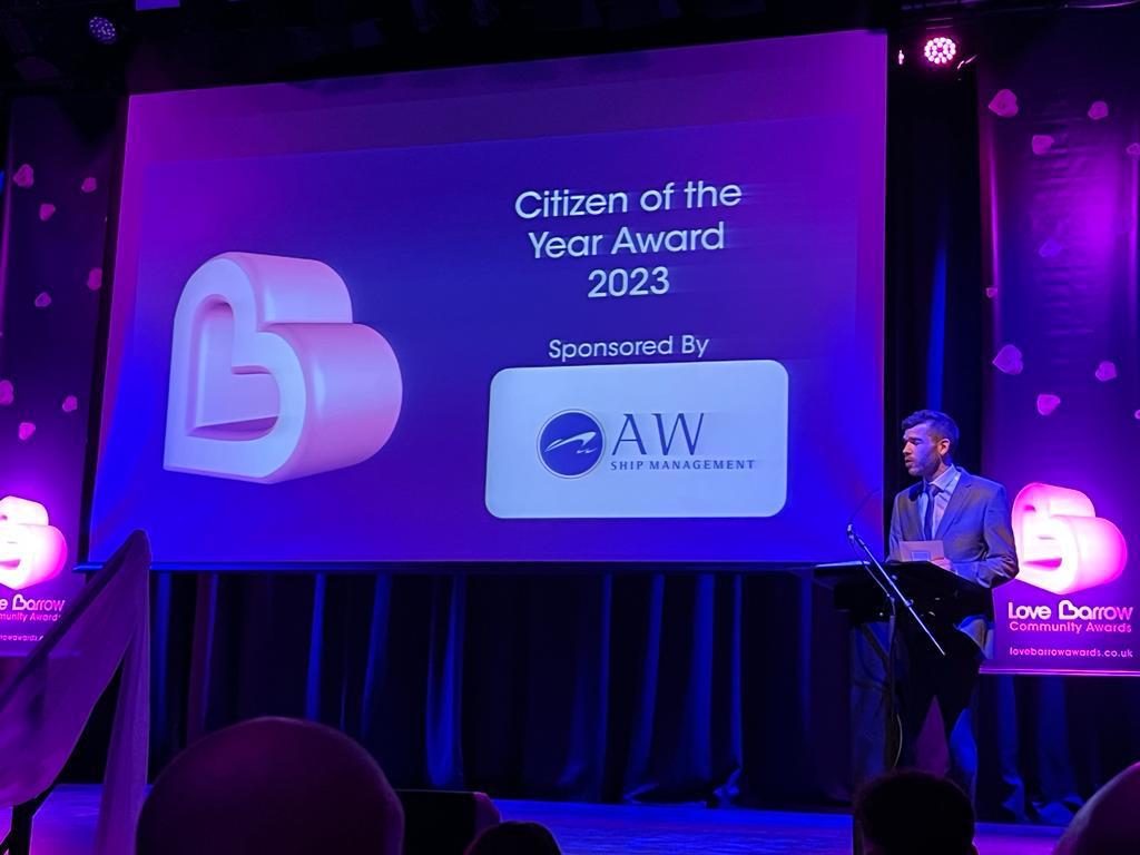AWShips's tweet photo. Congratulations to Mark Curwen who was presented with the Citizen of the Year award at the Love Barrow reception on Friday.

We're delighted that Mark and the organisatons he supports have been recognised fo the great work they do in the area.

#LoveBarrowAwards
#barrowinfurness https://t.co/HOXNDtjEeU