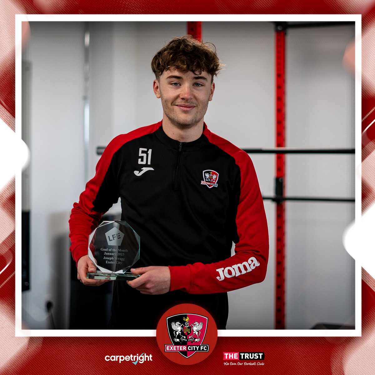 🏆 Joe Wragg was presented with his trophy for winning the <a href="/LFEonline/">League Football Education</a> Goal of the Month for January with for his stunning strike against Bristol Rovers 👏

<a href="/ECFC_Academy/">Exeter City Academy</a> | #ECFC #OneGrecianGoal