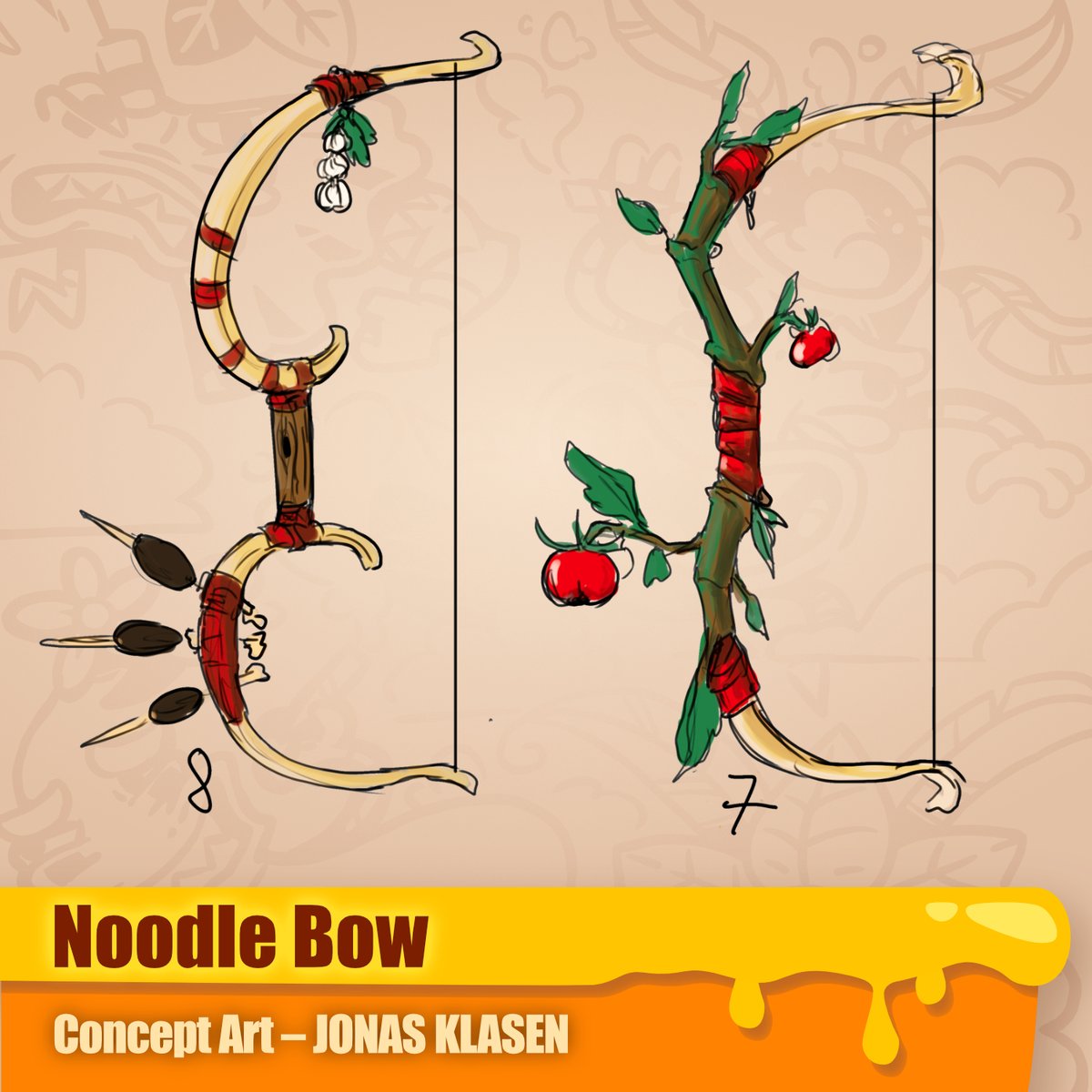 GameFraiche's tweet photo. The CarBOWnara: Giving them a little extra spice 🌶️ 🥬 🍅
We hope you enjoy! And don't forget: If you leave a follow, you'll stay updated!
.
#conceptart #gameart #bow #food #weapon #gameweapons #gamedesign #gaming #gamedev #indie #games #gameart #cookageddon #gamefraiche https://t.co/ftyPZAoU5U