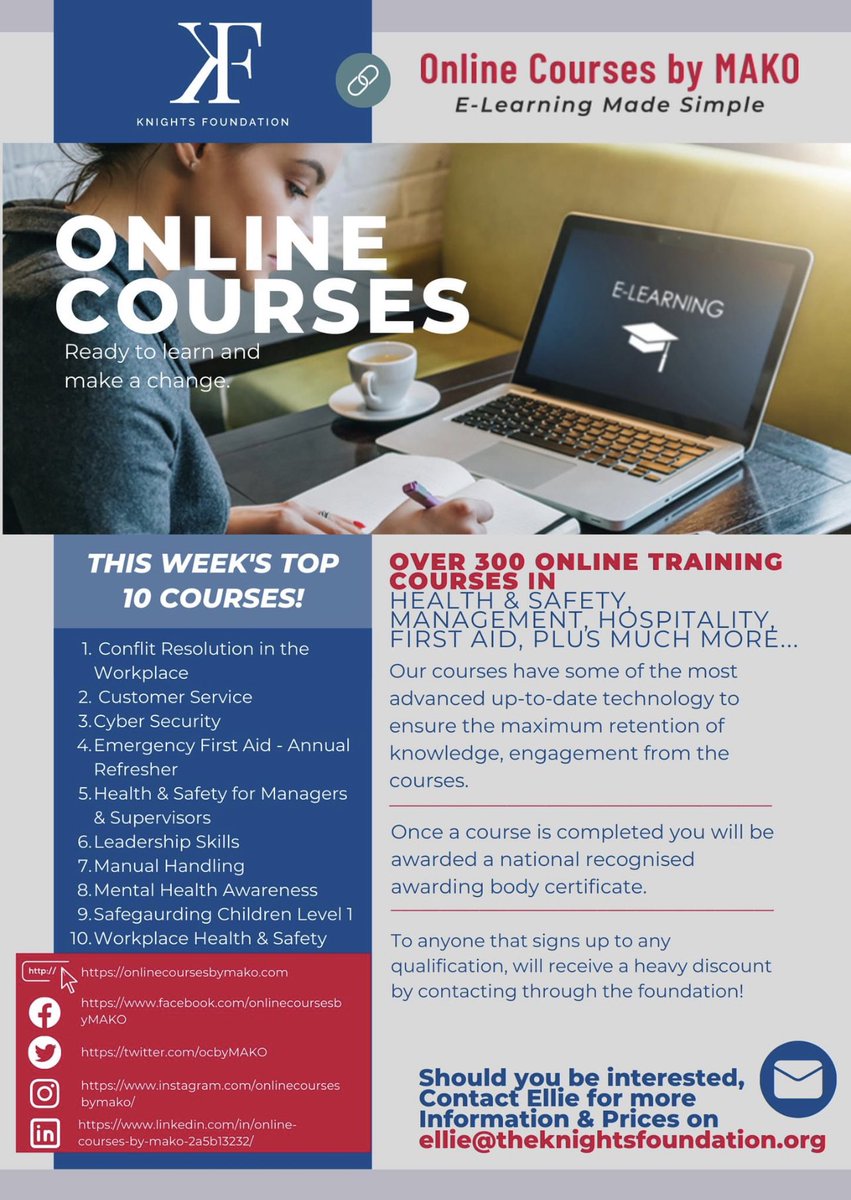 We are excited to annouce our partnership with Online Courses by MAKO! Online courses available to you at a discounted price..Contact Ellie for prices and more information📩

#onlinecourses #partnership #TheKnightsFoundation #OnlineCoursesbyMAKO