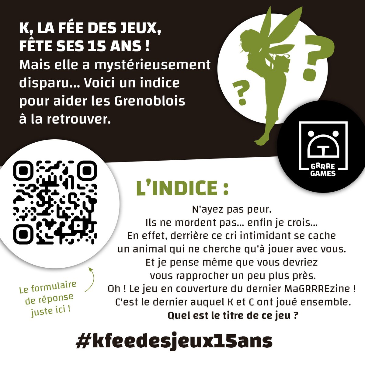 GrrreGames's tweet photo. Le @Kfeedesjeux de GRRREnoble fête ses 15 ans ! 🎊🎂🎁🎊
GG à eux et longue vie !
Pour fêter ça, aidez-les à retrouver K, la fée des jeux qui a mystérieusement disparu !
#Kfee #grrregames #Anniversaire #boardgame #jeudesociete #Grenoble #j2s https://t.co/LHM0SHyC9C