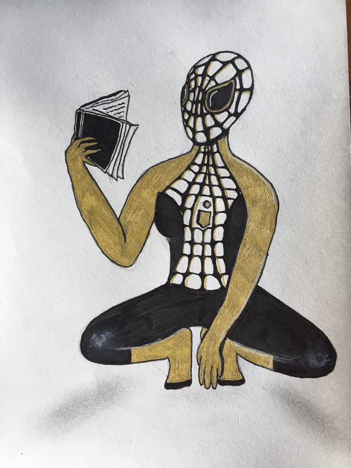 jchurcher's tweet image. Hard to believe that this day 3 years ago, we had packed up, left the campus, thinking 'we'll be back in 2 weeks'. We took to the extra 'hols' with enthusiasm, a time of huge creativity. on Day 1 - Spider-reader, by Rhian #wewilldraw #lockdownlife