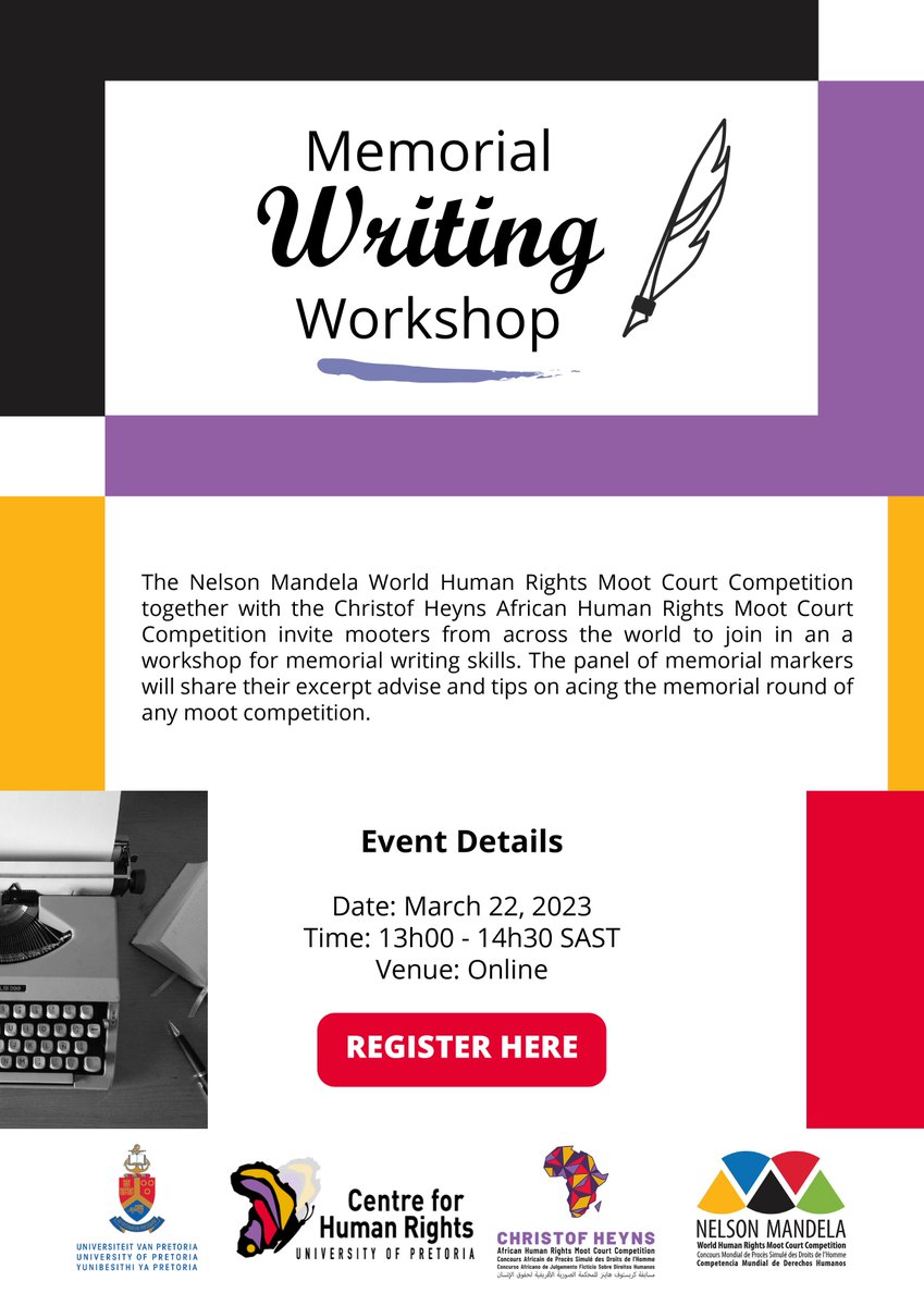 We have good news for #mooters! there is a memorial writing webinar coming up. we have collaborated with @africanmoot to bring seasoned memorial markers to help you beef up your skills. Sign up today ! zoom.us/meeting/regist… #legalwriting #mootsuccess #22march