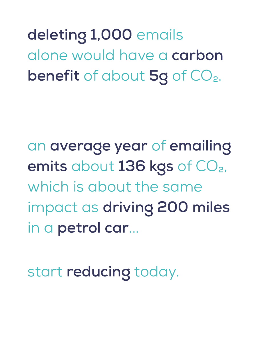 WeRCarbonHappy's tweet photo. Reduce your data carbon footprint tip ๐ก
๐ง Start with your emails - delete the oldest first in your sent, junk & trash
๐ฟ Deleting 1000 emails would have a carbon benefit of about 5g of co2!
#consciousdata #cleandata #worldcleandataday #carbonhappyworld #reducewaste https://t.co/SPc6Vxq1NJ