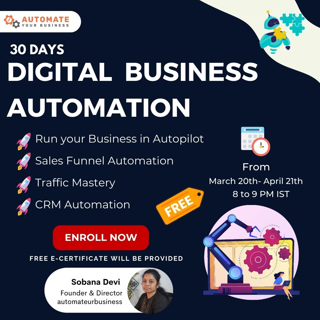 SobanaDevi's tweet photo. Join our 🚀Digital Business Automation 🚀 Masterclass and learn how to streamline your operations in just 30 days. Gain insights from top SaaS providers😎 and take your business to the next level. Open to Entrepreneurs and MBA students 
Register  here!
https://t.co/7U66gztbkV https://t.co/bXpoAwIGjG